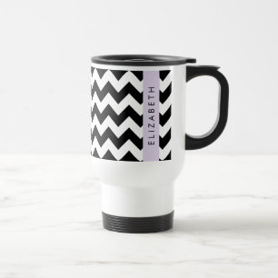 Taza De Viaje Zigzag negro y blanco, patrón de cheurón, nombre
