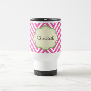 Taza De Viaje Zigzag Rosado, Chevron Rosa, Patrón De Ondas, Su N