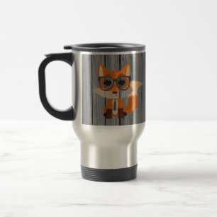 Taza De Viaje Zorro gris lindo nerd rústico de madera Kawaii gee