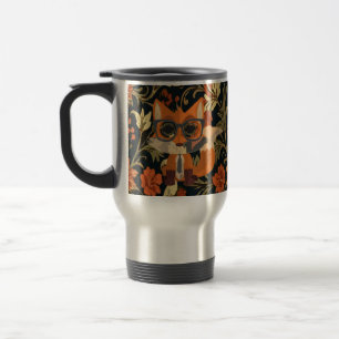 Taza De Viaje Zorro Lindo y Tonto Vintage Floral Botánico Kawaii