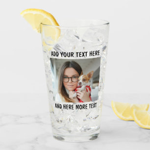 Taza de vidrio con foto y texto o nombre personali