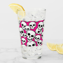 Taza de vidrio con patrón de calavera rosa