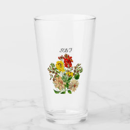 Taza de vidrio con ramo de flores vintage Mongram
