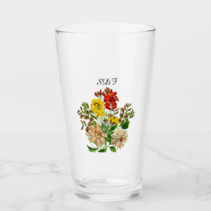 Taza de vidrio con ramo de flores vintage Mongram