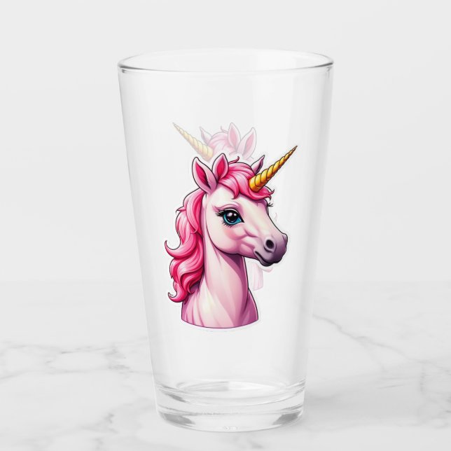 Taza de vidrio de fantasía de unicornio rosa (Anverso)