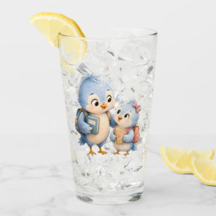 Taza de vidrio de hermanos pajarito azul
