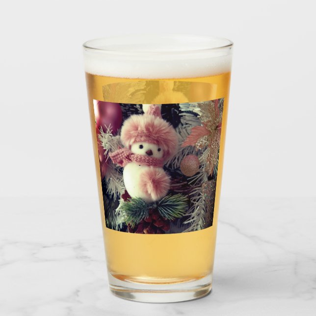 Taza de vidrio de Navidad de muñeco de nieve –  Va (Anverso (lleno))