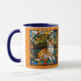Taza de vidrio emplomado con gato atigrado naranja