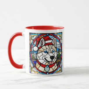 Taza de vidrio emplomado con Husky Siberiano.