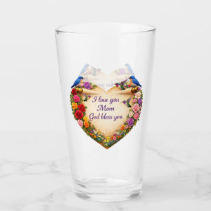 Taza de vidrio Floral Heart Regalo de Madre Cristi