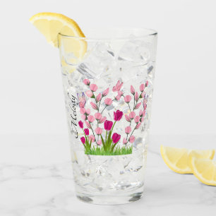 Taza de vidrio helado de flores y mariposas de dis