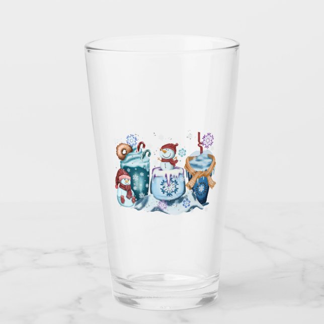 Taza de vidrio muñeco de nieve (Anverso)