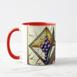 Taza de vidrio personalizable con uvas y trigo