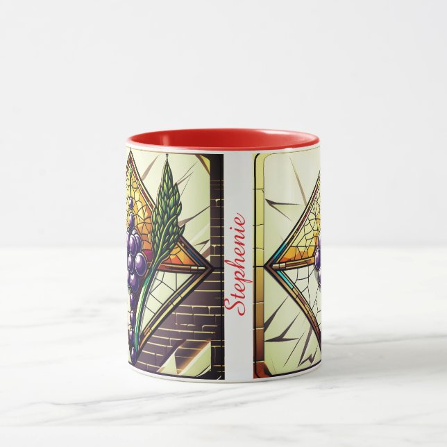 Taza de vidrio personalizable con uvas y trigo (Centro)