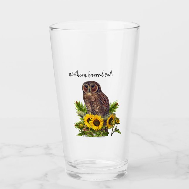 Taza de vidrio pintada con lechuza barreada del no (Anverso)