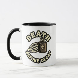 Taza Death Before Decaf | Funny Retro Skull & Coffee