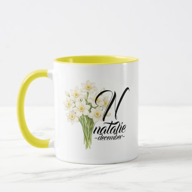Taza December Birth Flower Mug – Elegant Narcissus Gift (Izquierda)