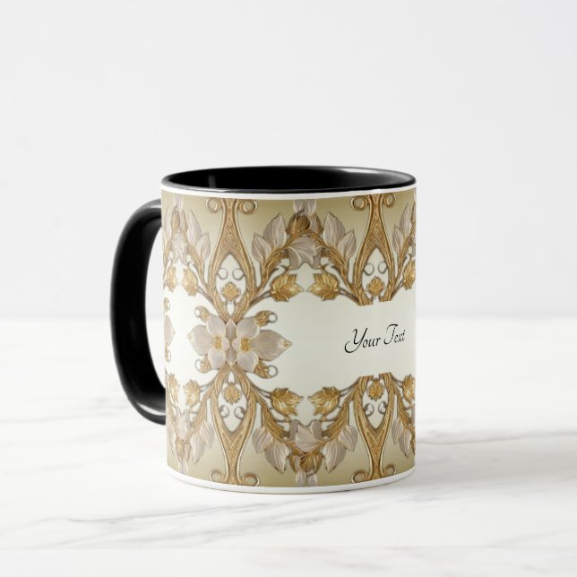 Taza Decorativa de Flores Blancas Doradas (Anverso izquierdo)