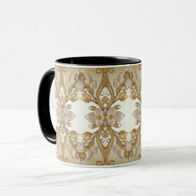 Taza Decorativa de Flores Blancas Doradas (Anverso izquierdo)