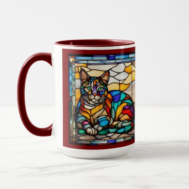 Taza Decorativa de Gatos Arcoíris (Izquierda)