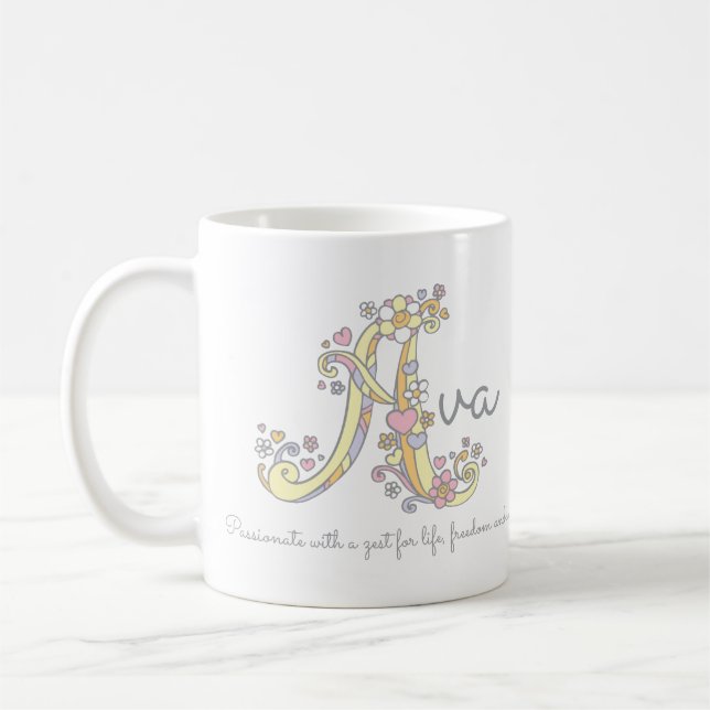 Taza decorativa del nombre y del significado de (Izquierda)