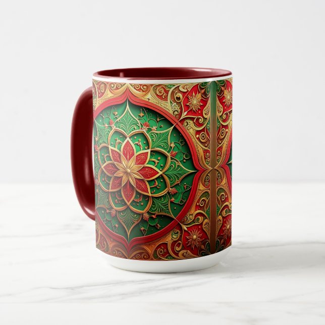 Taza decorativa navideña verde roja (Anverso izquierdo)