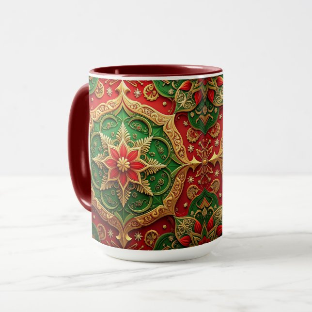 Taza decorativa navideña verde roja (Anverso izquierdo)
