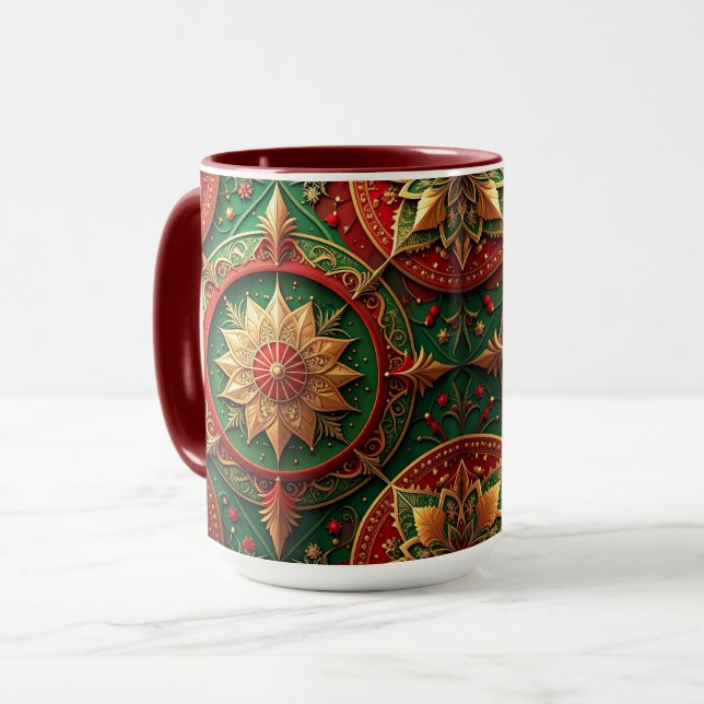 Taza decorativa navideña verde roja (Anverso izquierdo)