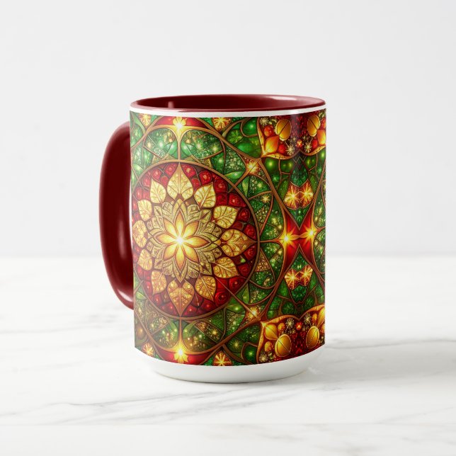 Taza Decorativa Roja Verde Navideña (Anverso izquierdo)