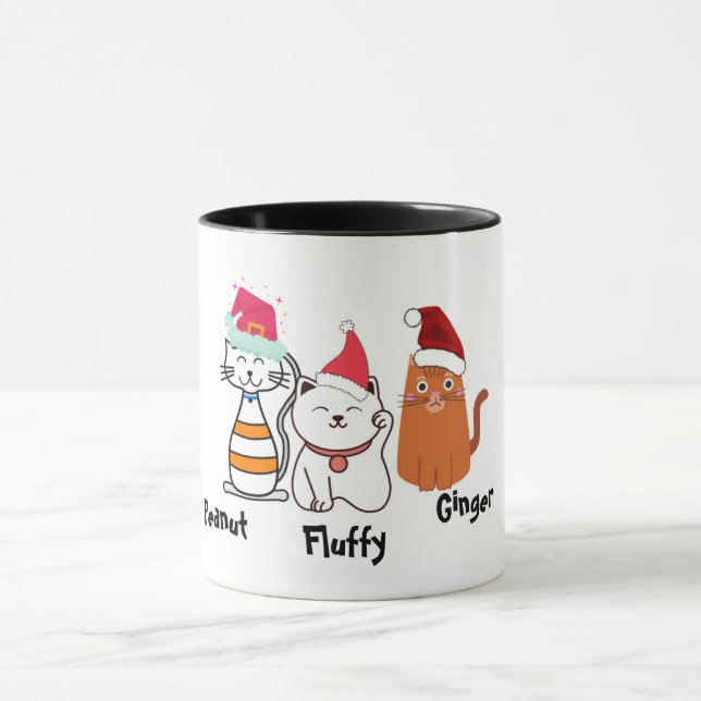 Taza Dedo Personalizado Kitty Cat Navidades Mug (Centro)