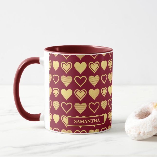 Taza Deep Burgundy Luxury Hearts Valentine’s Gift (Con donut)