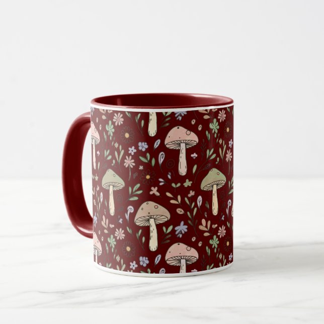 Taza Deep Maroon Fungi Seamless Gothic Dark Academia  (Anverso izquierdo)