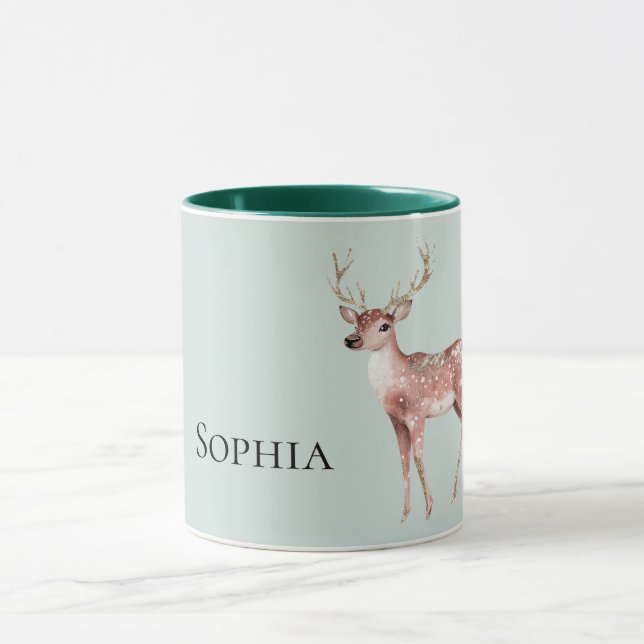 Taza Deer de Navidades verdes sabios personalizado (Centro)