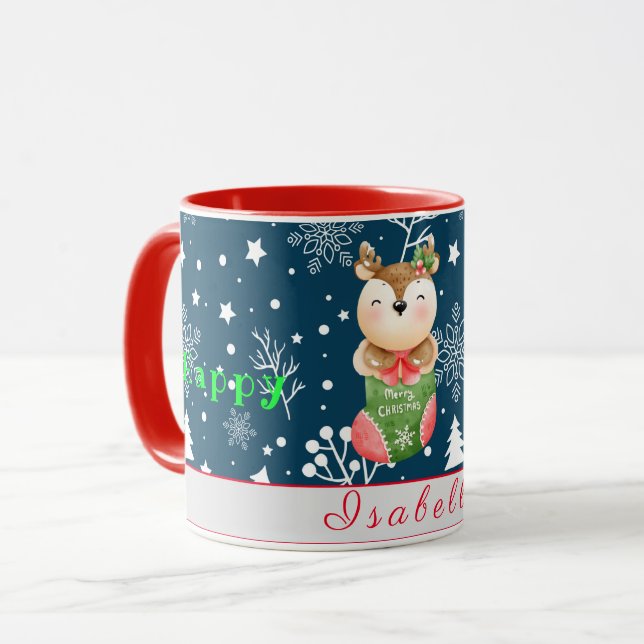 Taza Deer Holidays Personalizar Mensajes de texto y nom (Anverso izquierdo)