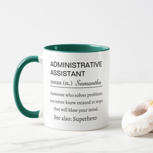 Taza Definición de Asistente Administrativo Personaliza (Con donut)