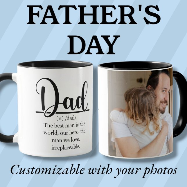 Taza Definición de foto de papá personalizado negro Mug (Definition of Dad black custom photo Mug)