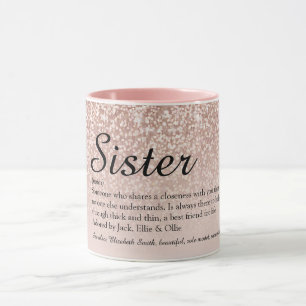 Taza Definición de hermana chica rosa dorado brillo