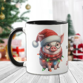 Taza Definir cerdo travieso en luces Navidades