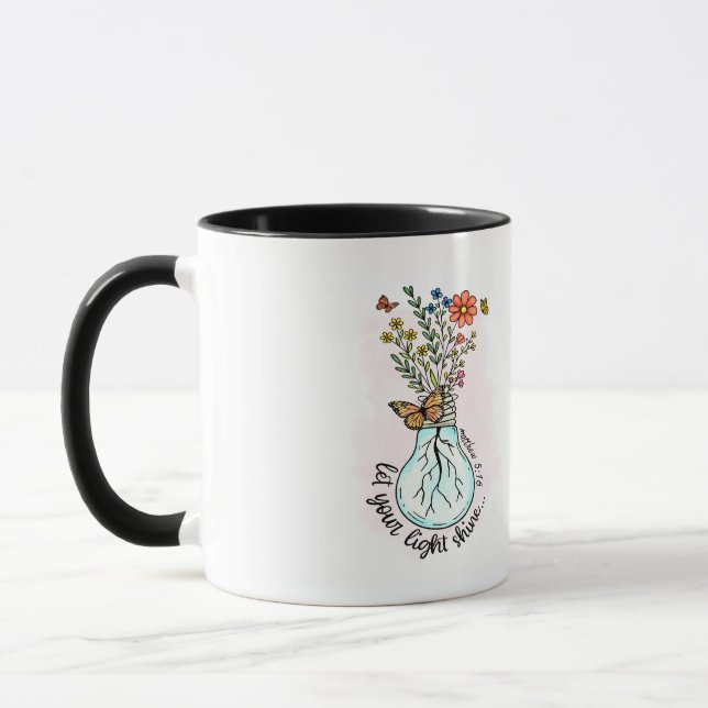 TAZA "DEJA QUE TU LUZ BRILLE" DISEÑO SENCILLO BEBLE VER (Izquierda)