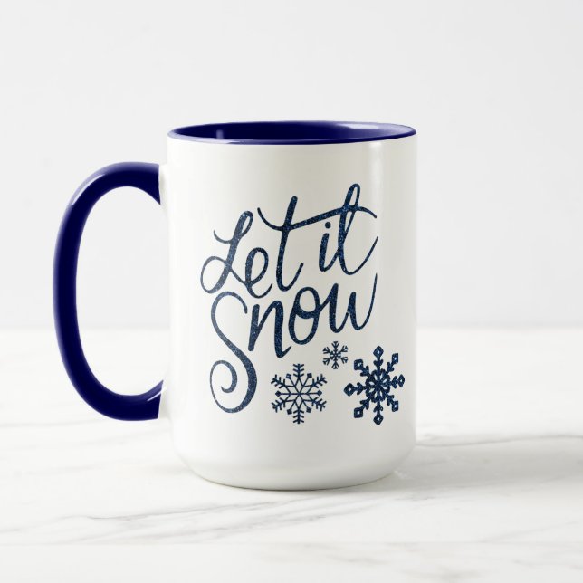 Taza Dejar que nieve azul y blanco café y cacao (Izquierda)
