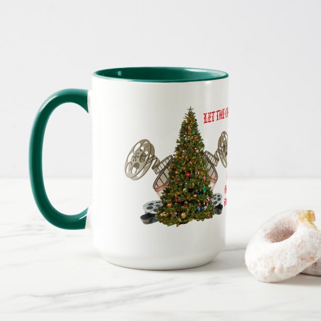 Taza Deje el rollo de los carretes del navidad (Con donut)