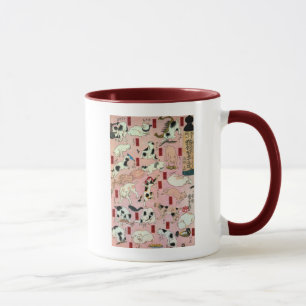 Taza ) del 上 del (del 其のまま地口猫飼好五十三疋, gatos del 国芳 (1),