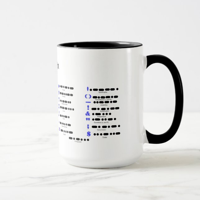 Taza del alfabeto del código Morse y de la carta (Derecha)
