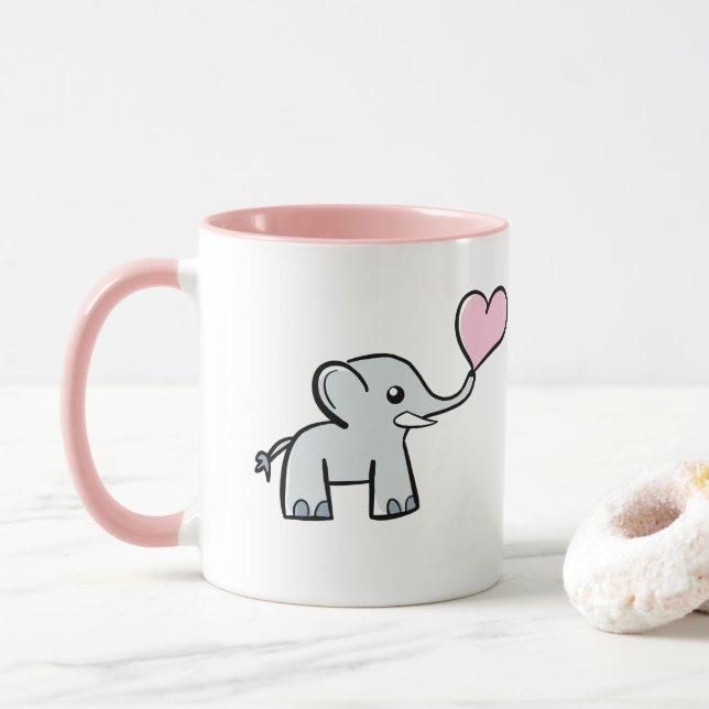 Taza del amor del elefante - rosa (Con donut)