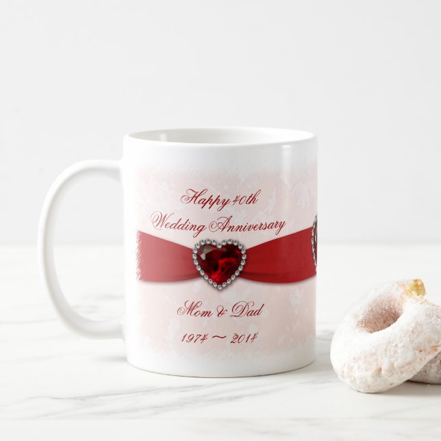 Taza del aniversario de boda del damasco 40.o (Con donut)