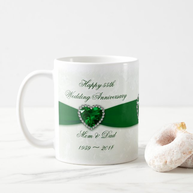 Taza del aniversario de boda del damasco 55.o (Con donut)