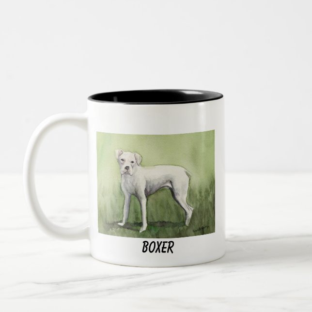 Taza del arte del perro del "boxeador blanco" (Izquierda)