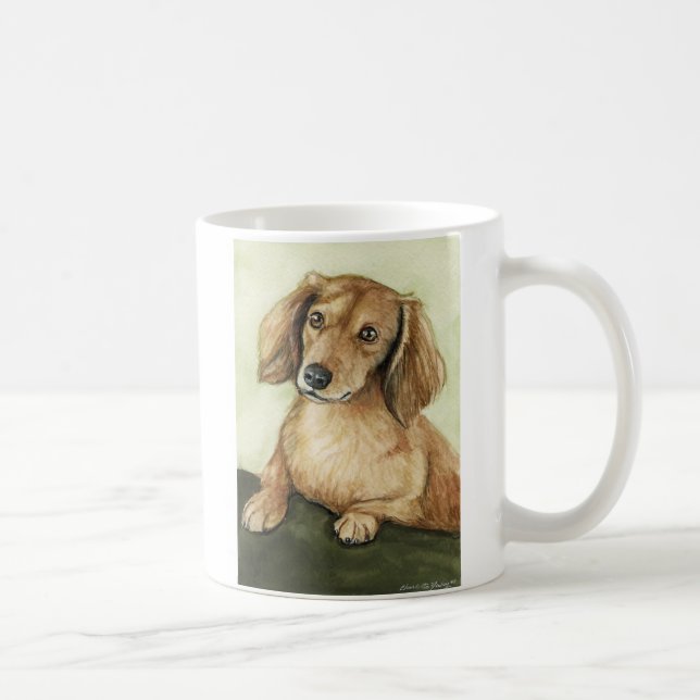 Taza del arte del perro del "Dachshund de pelo (Derecha)