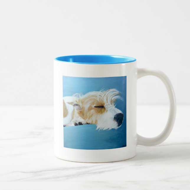 Taza del arte del perro el dormir Jack Russell (Derecha)