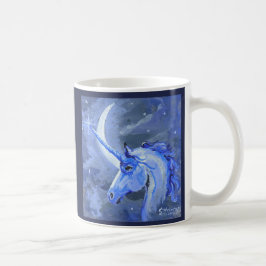 Taza del azul del unicornio de la luna
